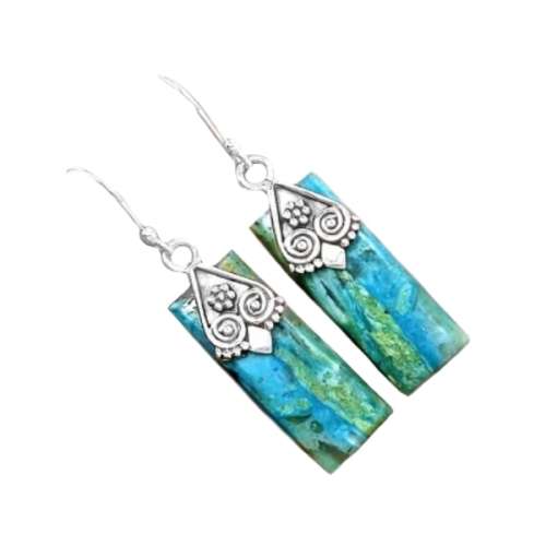 PERUVIAN BLUE OPAL SET IN SOLID .925 STERLING SILVER EARRINGS