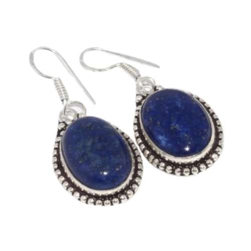 GORGEOUS NATURAL LAPIS LAZULI GEMSTONE .925 SILVER EARRINGS