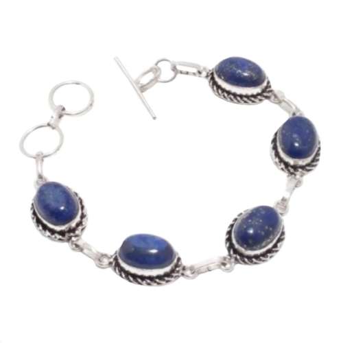 Natural Lapis Lazuli Gemstone .925 Silver Bracelet