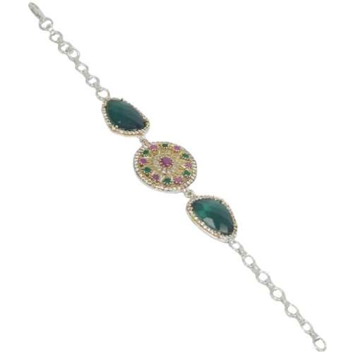 TURKISH FACETED EMERALD, RUBY, ZIRCONIA GEMSTONE .925 SILVER, SOLID BRASS BRACELET