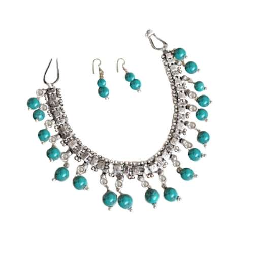 FABULOUS FIND NATURAL SPIDERWEB TURQUOISE,  GEMSTONE NECKLACE & EARRINGS SET