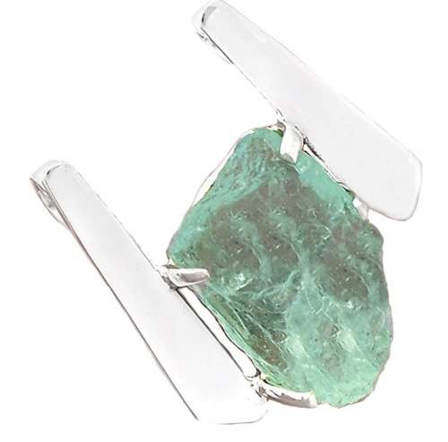 NATURAL AQUAMARINE ROUGH GEMSTONE SOLID .925 STERLING SILVER PENDANT