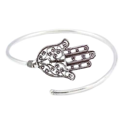 NATURAL NEPALI HAMSA HAND OF GOD SOLID SILVER BANGLE