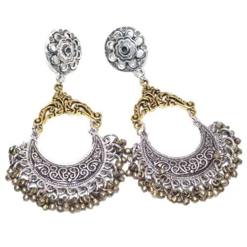 Handmade Nepali Two-Tone Chandelier Stud  Drop Dangle Earrings
