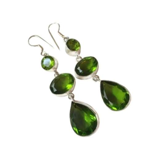 ARTISTIC EXPRESSION LONG PERIDOT .925 SILVER EARRINGS