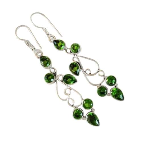 LONG PERIDOT MIXED SHAPE GEMSTONE .925 SILVER EARRINGS + BOX