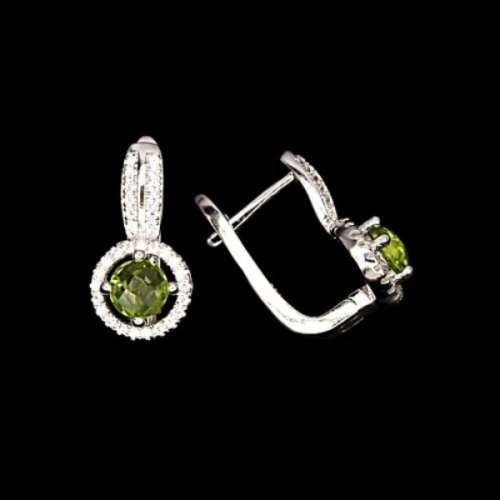 23.54 CTS  NATURAL UNHEATED PERIDOT, WHITE CZ GEMSTONE SOLID .925 S/ SILVER EARRINGS
