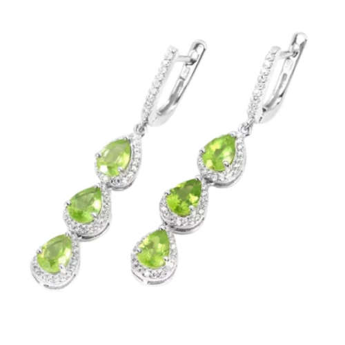 Deluxe Natural Peridot And AAA White CZ in Solid .925 Sterling Silver Pendant and Earring Set