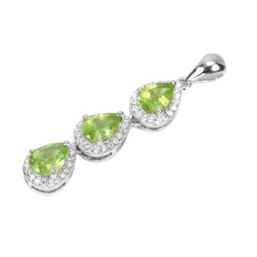 Deluxe Natural Peridot And AAA White CZ in Solid .925 Sterling Silver Pendant and Earring Set