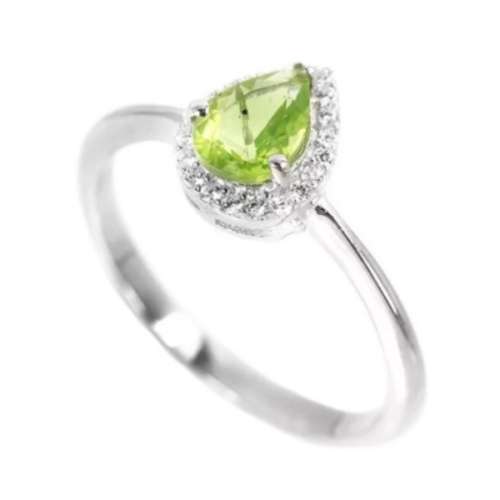 Natural Unheated Peridot and White CZ Gemstone set in Solid .925 Sterling Silver Ring Size 8 / Q