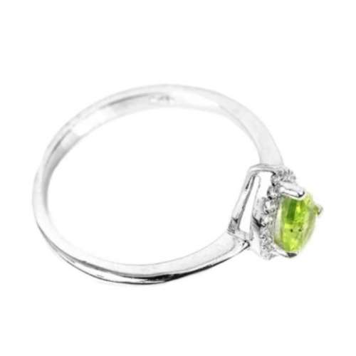 Natural Unheated Peridot and White CZ Gemstone set in Solid .925 Sterling Silver Ring Size 8 / Q