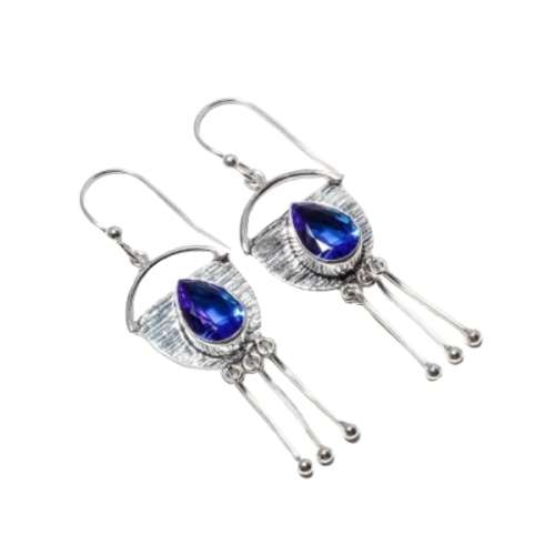 CAPTIVATING SAPPHIRE BLUE QUARTZ GEMSTONE 925 SILVER EARRINGS