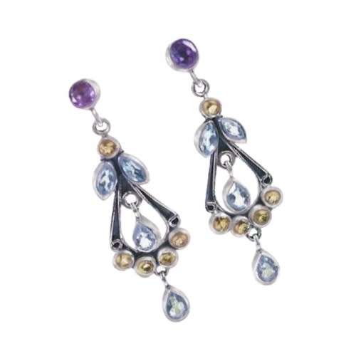 AWESOME EARTH MINED MULTI- GEMS .925  STERLING SILVER STUD EARRINGS