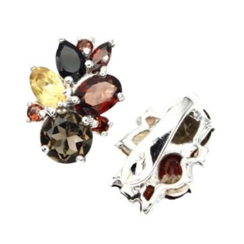 32.2 cts NATURAL SMOKY QUARTZ, GARNET, CITRINE .925 STERLING SILVER EARRINGS