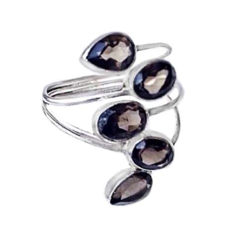 STYLISH NATURAL SMOKEY TOPAZ 100%  .925 SOLID STERLING SILVER RING SIZE 8 ADJUSTABLE