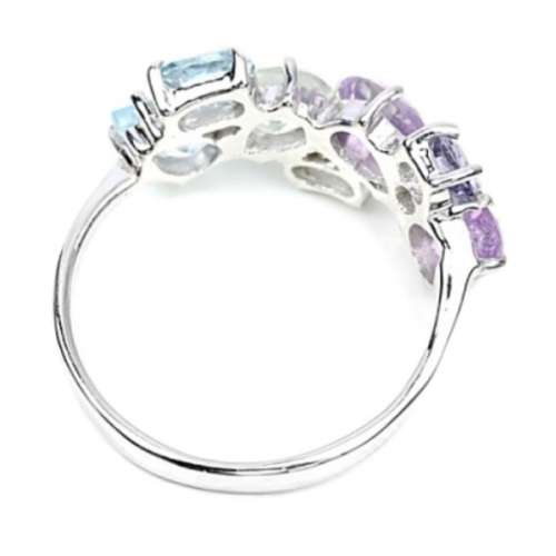 Natural Green/ Purple Amethyst Blue Topaz Gemstones Solid .925 Sterling Silver Ring Size 9 / R1/2