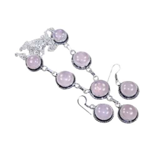 Pretty Feminine Pink Rose Quartz Necklace .925 Sterling Silver