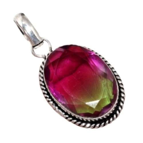 Bi-Colour Ametrine Oval set in .925 Sterling Silver Plated Handmade Antique Style Pendant