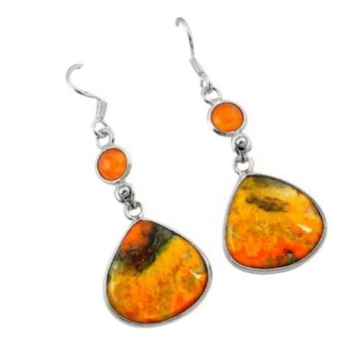Natural Indonesian Bumble Bee Jasper and Carnelian set in  Solid .925 Sterling Silver Earrings
