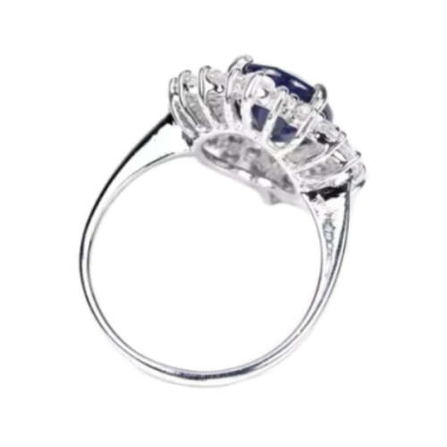 Deluxe Natural Blue Sapphire & White Cubic Zirconia in Solid 925 Silver 14K W/Gold Ring Size 7 / O