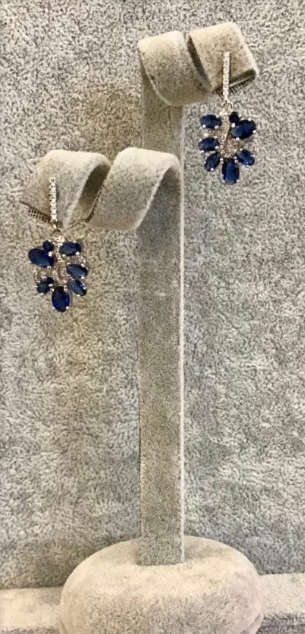 Dainty Blue Sapphire & White Cubic Zirconia in Solid .925 Sterling Silver Stud Drop Dangle Earrings
