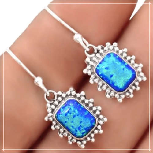 Australian Blue Fire Opal Solid .925 Sterling Silver Earrings