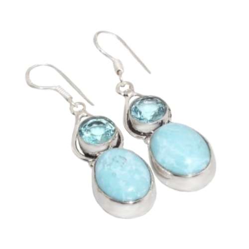 BEAUTIFUL LARIMAR, BLUE TOPAZ .925 SILVER EARRINGS