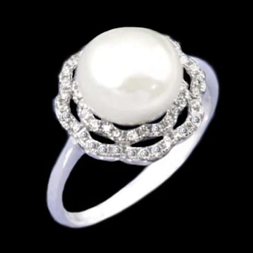 6.09 cts Natural White Pearl , White Topaz set in Solid .925 Sterling Silver Size 8 or Q