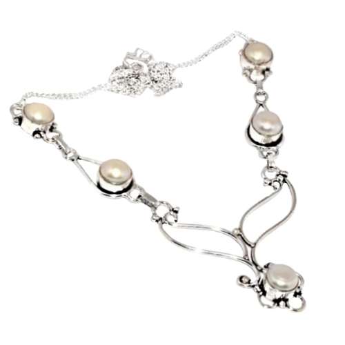 White River Pearl set in .925 Sterling Silver Plated Handmade Necklace