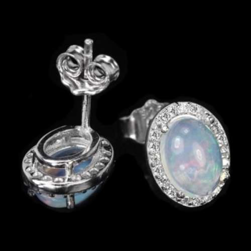 Captivating Natural Unheated Rainbow White Fire Opal Solid .925 Silver Earrings