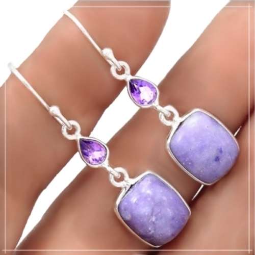 Natural Tiffany Stone and Purple Amethyst set in Solid .925 Sterling Silver Earrings
