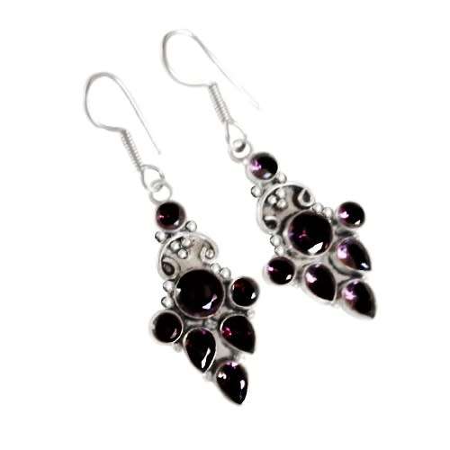 Natural Purple Amethyst Dangle .925 Silver Earrings