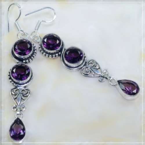 Enchanting Purple Amethyst Dangle .925 Silver Earrings