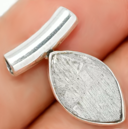 Gibeon Meteorite Marquise Shape set in Solid .925 Solid Sterling Silver Dainty Pendant