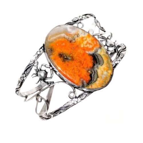RARE FIND NATURAL INDONESIAN BUMBLE BEE JASPER  .925 STERLING SILVER CUFF BANGLE