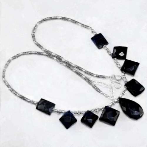 Black Onyx Mixed Shapes set in .925 Sterling Silver Plated Handmade Necklace