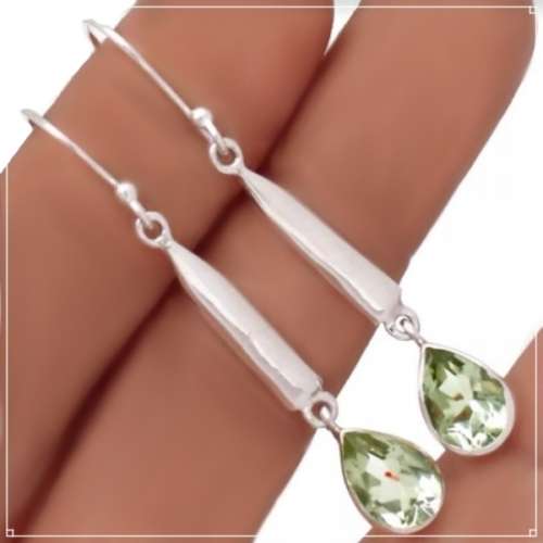 3.7 Gms Natural Green Amethyst Gemstone .925 Silver Long Earrings