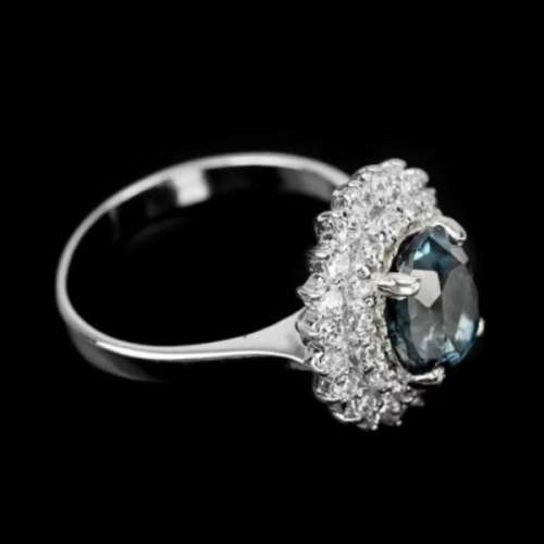Genuine 9 x 7 mm London Blue Topaz Oval CZ  Solid .925 Sterling Silver 14K White Gold Ring Sz 6.5 /N