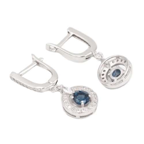 EXCEPTIONAL REAL STONES NATURAL LONDON BLUE TOPAZ CZ GEMSTONE SOLID .925 STERLING SILVER EARRINGS
