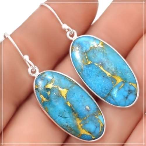 Incredible Natural Copper Turquoise Gemstone .925 Sterling Silver Earrings
