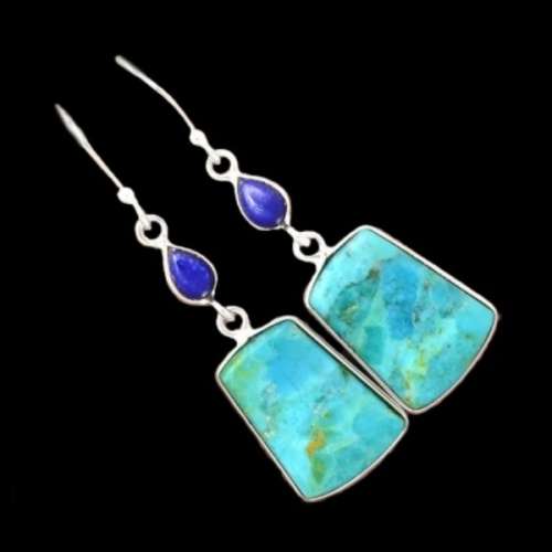 Natural Sleeping Beauty Turquoise, Lapis Lazuli  Gemstone .925 Sterling Silver Earrings