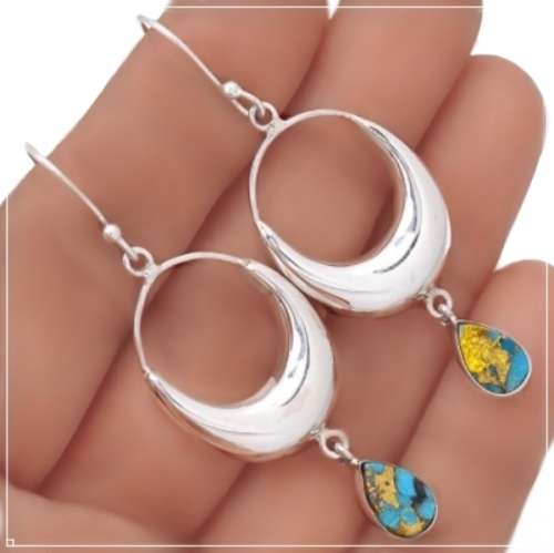 Incredible Natural Copper Turquoise Gemstone  set in Solid .925 Sterling Silver Earrings