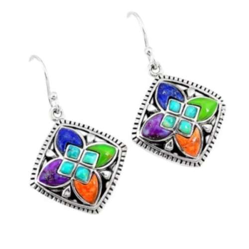 6.81 cts Natural Arizona Copper Turquoise, Lapis Lazuli Solid .925 Sterling Silver Earrings
