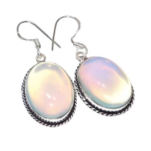 STUNNING LONG DANGLING OPALITE .925 STERLING SILVER EARRINGS