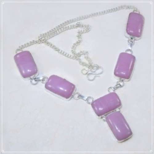 Lilac Pink Jade Rectsangle set in .925 Sterling Silver Plated Handmade Necklace