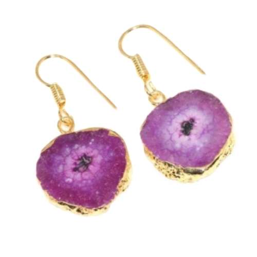 Natural Solar Quartz Gemstone set with Gold Leaf Vermeil Earrings