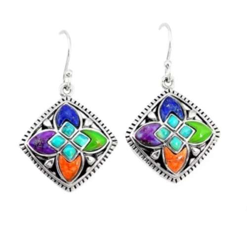 6.81 cts Natural Arizona Copper Turquoise, Lapis Lazuli Solid .925 Sterling Silver Earrings