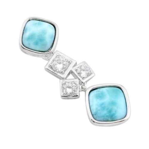 Natural Caribbean Larimar and White Topaz Gemstones set in Solid .925 Sterling Silver Pendant