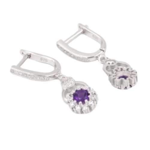 Deluxe Natural 5mm Brazilian Purple Amethyst .925 Sterling Silver 14K White Gold Earrings