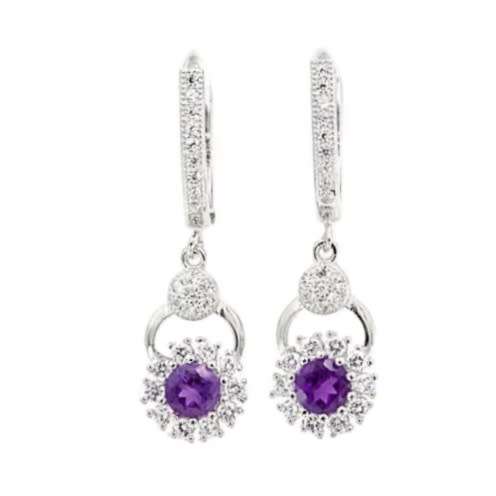 Deluxe Natural 5mm Brazilian Purple Amethyst .925 Sterling Silver 14K White Gold Earrings